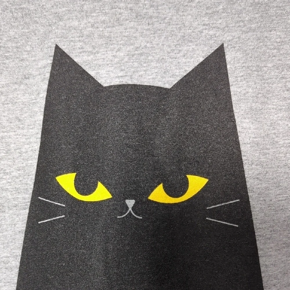 Fruit of the Loom Cotton Gray Novelty T-Shirt Unisex Medium Black Cat Impress Me